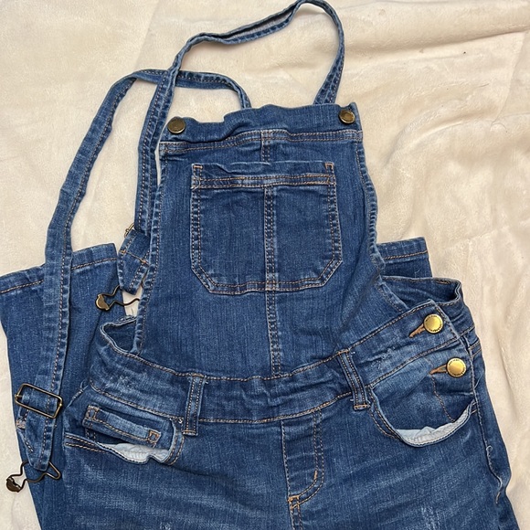 Distressed denim overalls - Picture 3 of 3